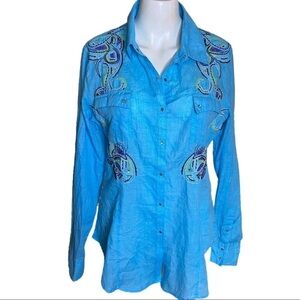 Rock & Roll Cowgirl Top Snap Down Embroidered Size L